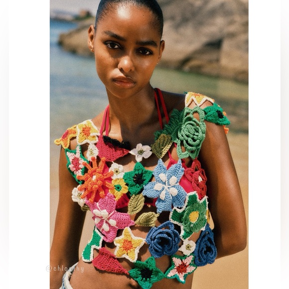 Zara FLORAL CROCHET CROP TOP - Picture 3 of 9